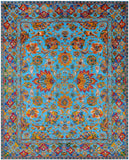 Blue Persian Hand Knotted Wool & Silk Rug - 8' 0" X 10' 1" - Golden Nile