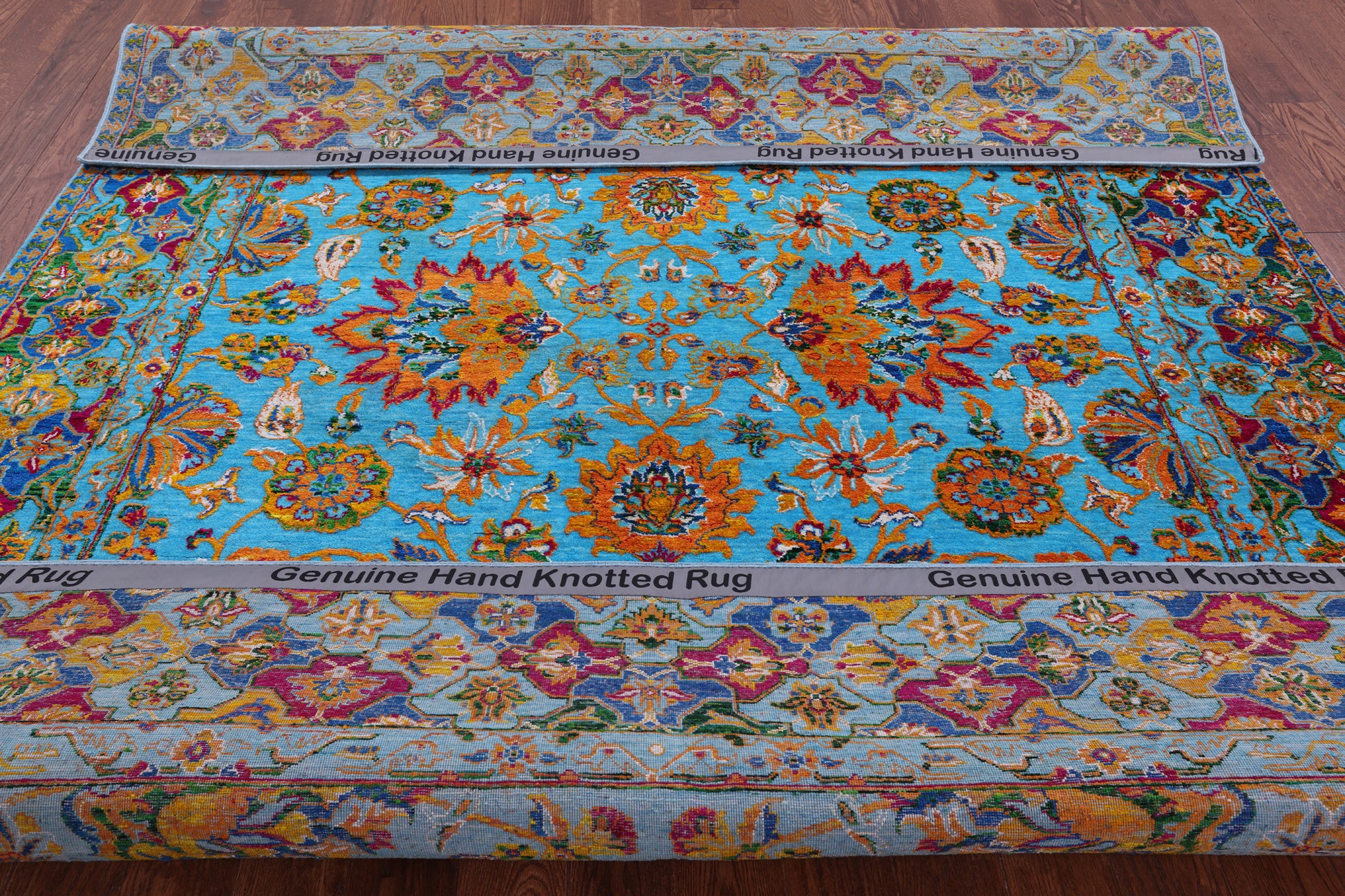 Blue Persian Hand Knotted Wool & Silk Rug - 8' 0" X 10' 1" - Golden Nile