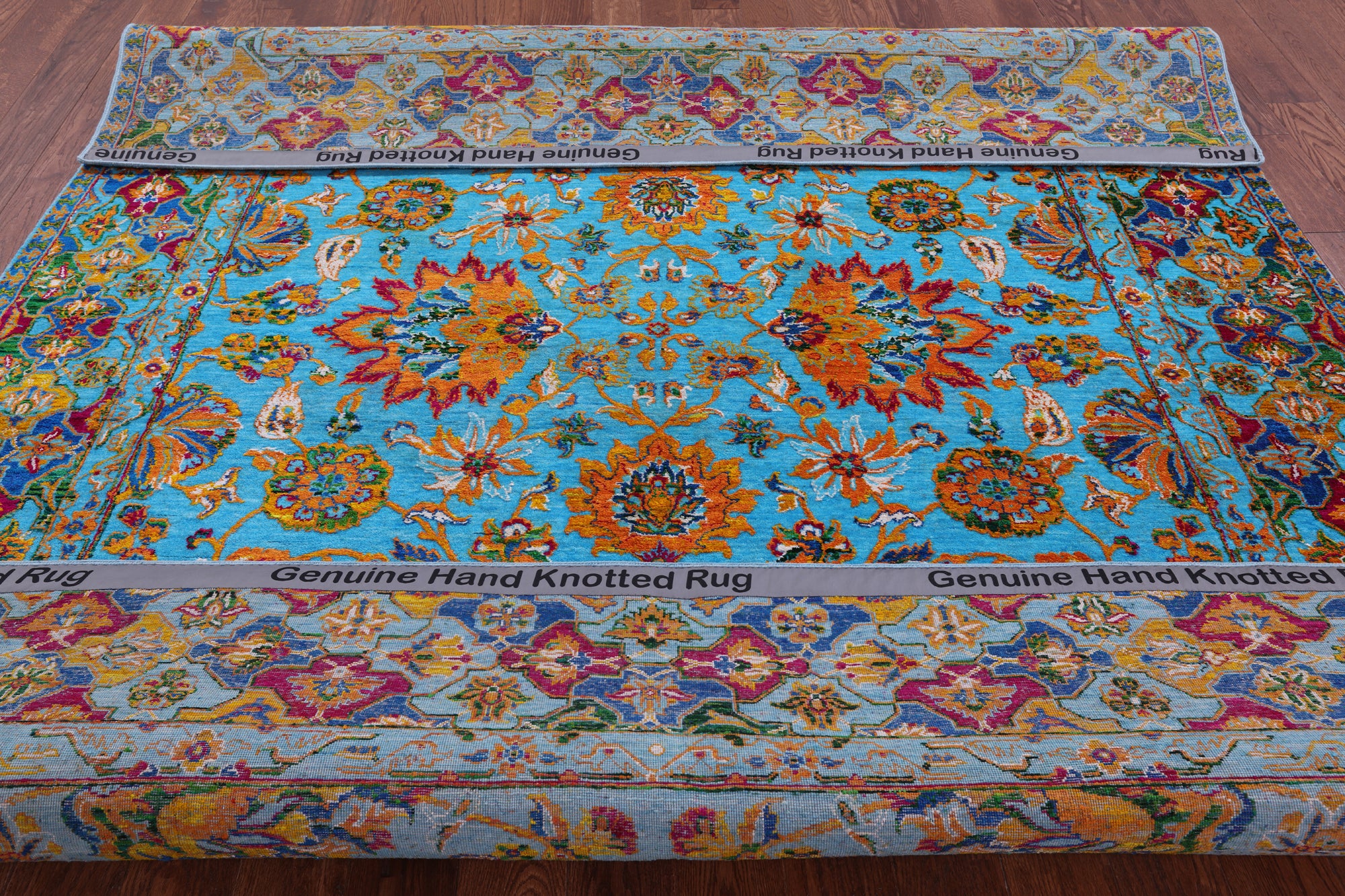Blue Persian Hand Knotted Wool & Silk Rug - 8' 0" X 10' 1" - Golden Nile