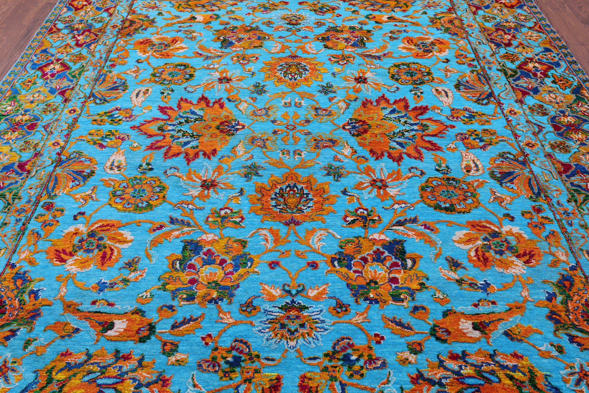 Blue Persian Hand Knotted Wool & Silk Rug - 8' 0" X 10' 1" - Golden Nile