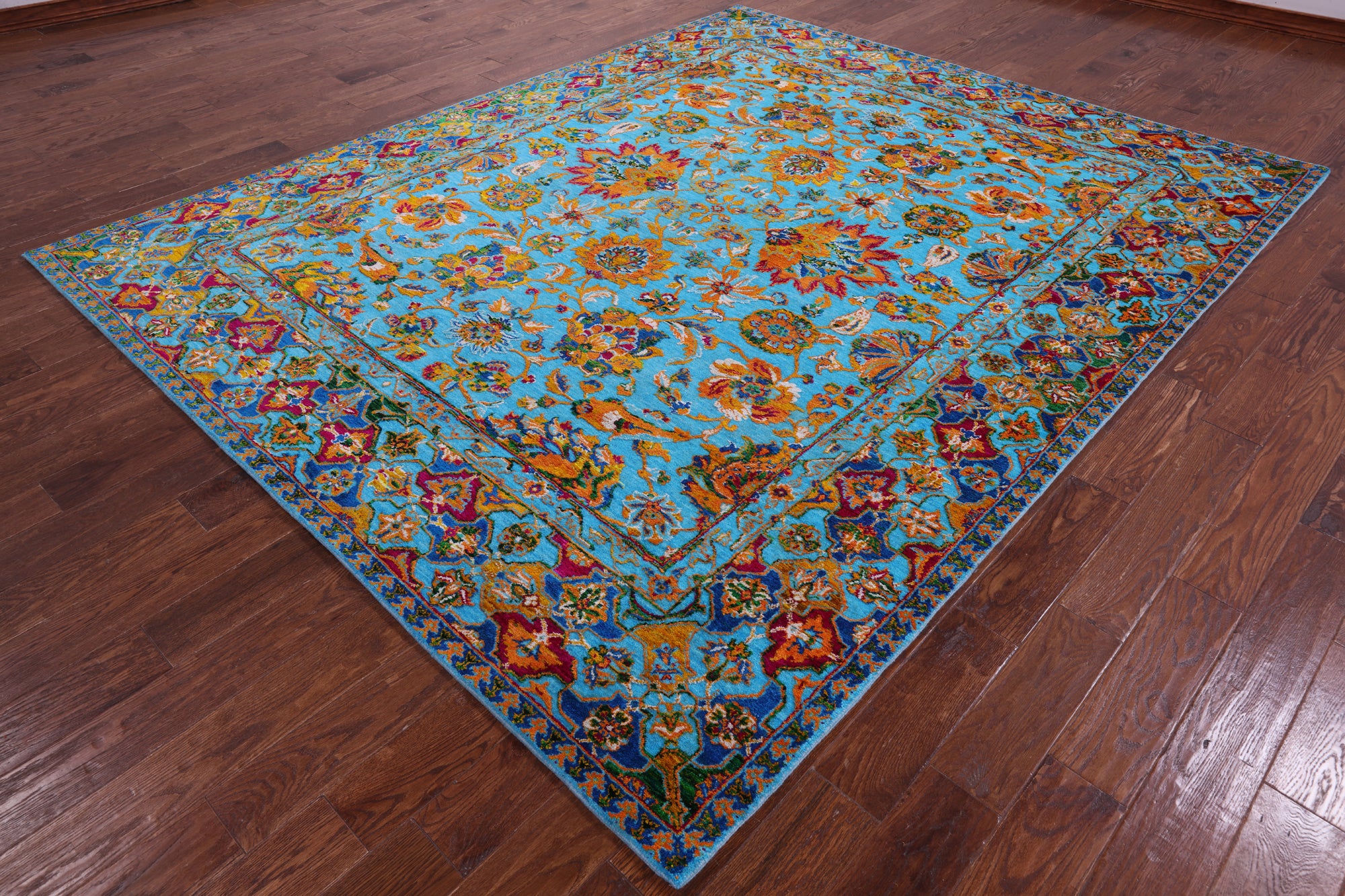 Blue Persian Hand Knotted Wool & Silk Rug - 8' 0" X 10' 1" - Golden Nile