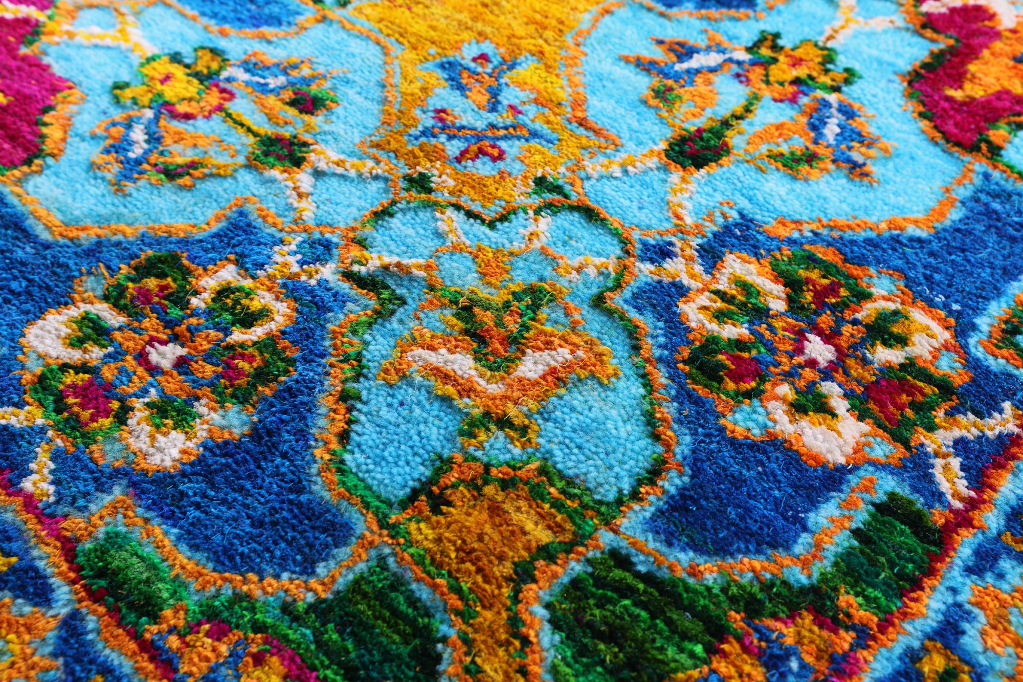 Blue Persian Hand Knotted Wool & Silk Rug - 8' 0" X 10' 1" - Golden Nile