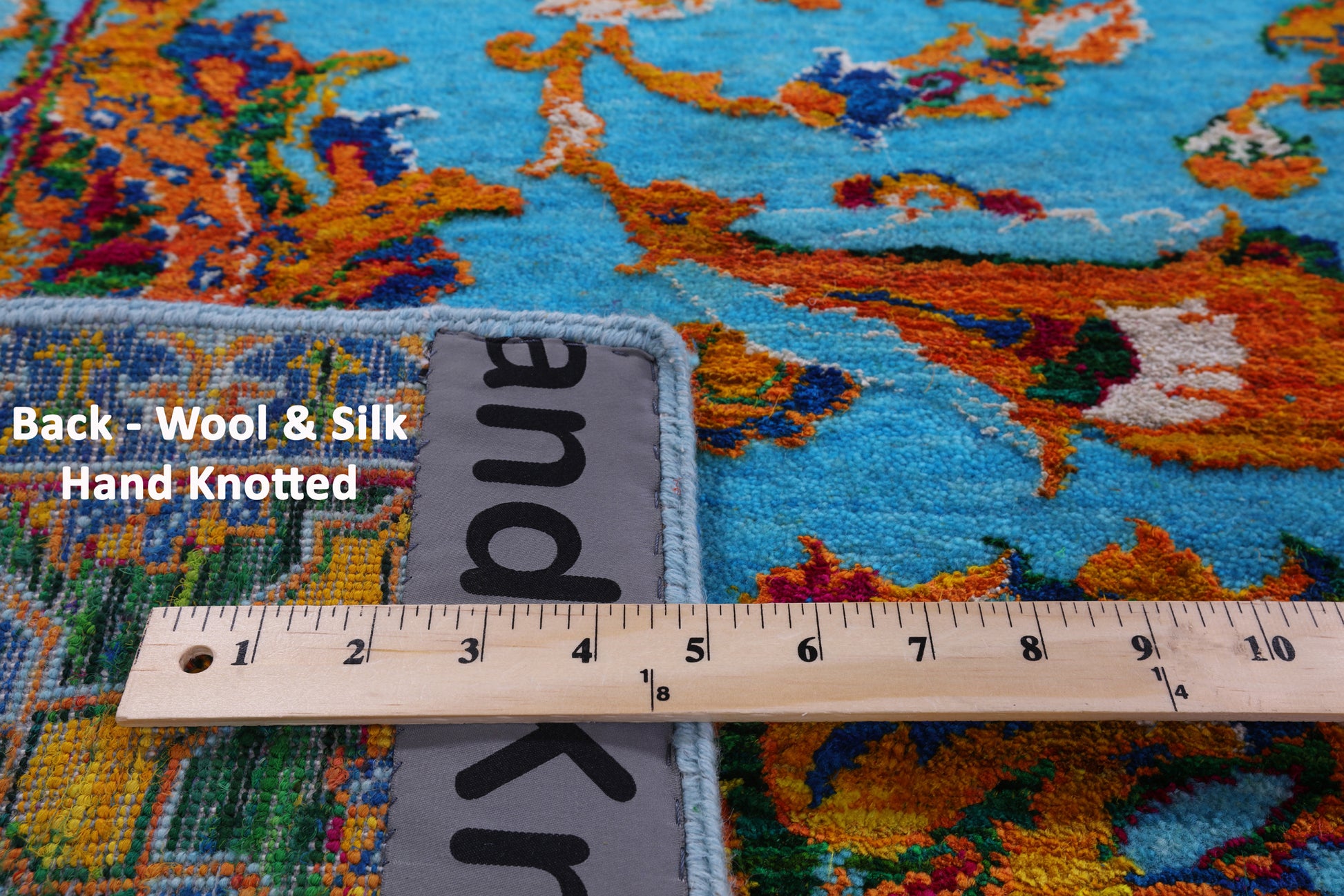 Blue Persian Hand Knotted Wool & Silk Rug - 8' 0" X 10' 1" - Golden Nile