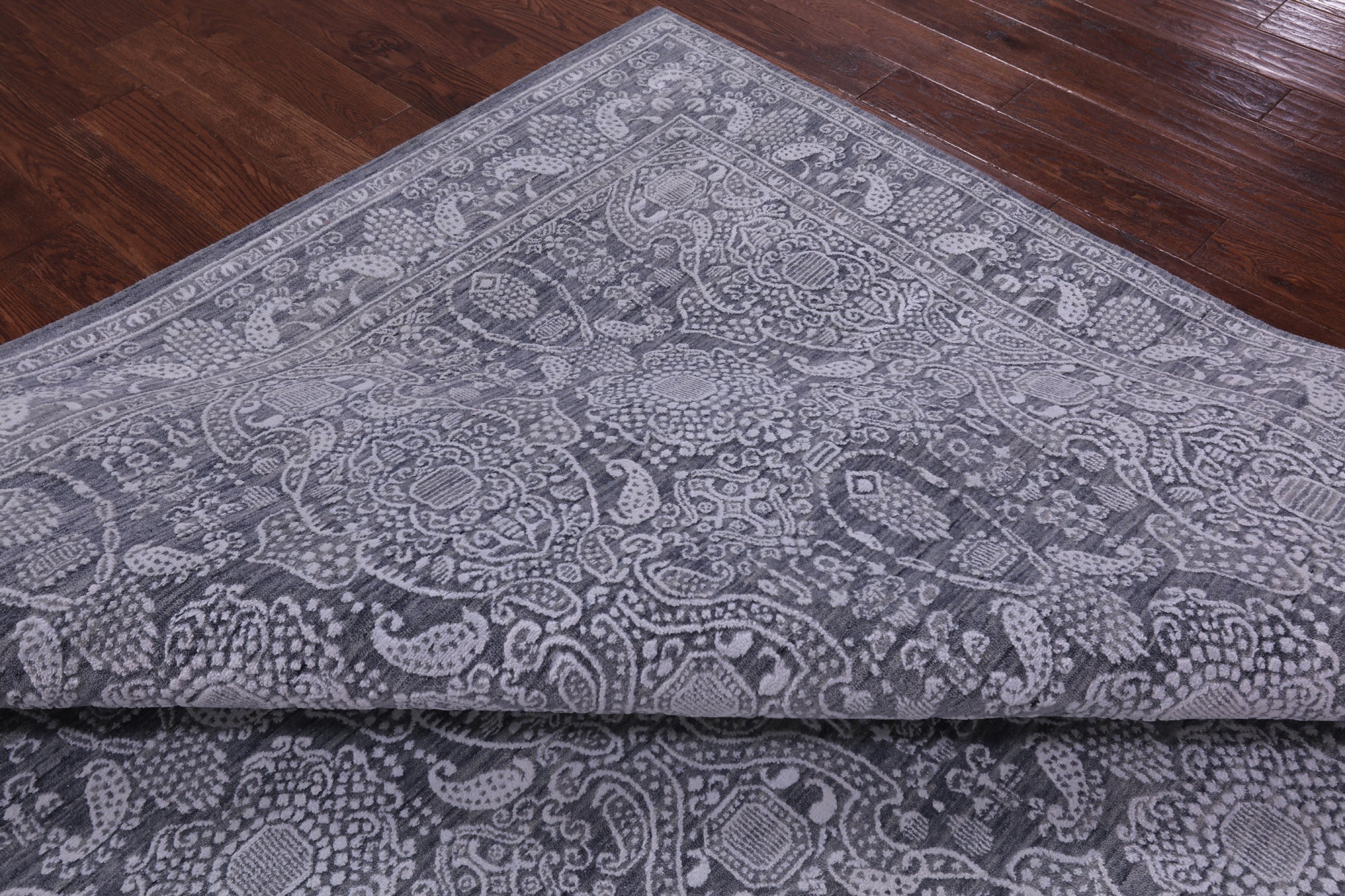 Grey Persian Hand Knotted Wool & Silk Rug - 8' 11" X 12' 1" - Golden Nile