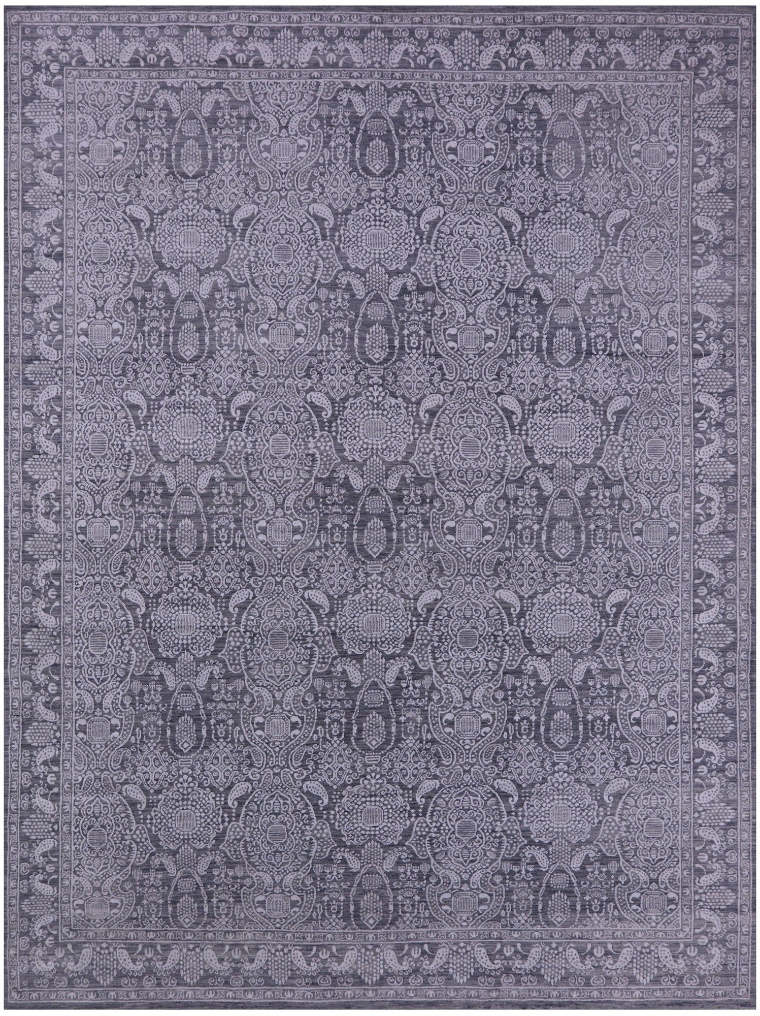 Grey Persian Hand Knotted Wool & Silk Rug - 8' 11" X 12' 1" - Golden Nile
