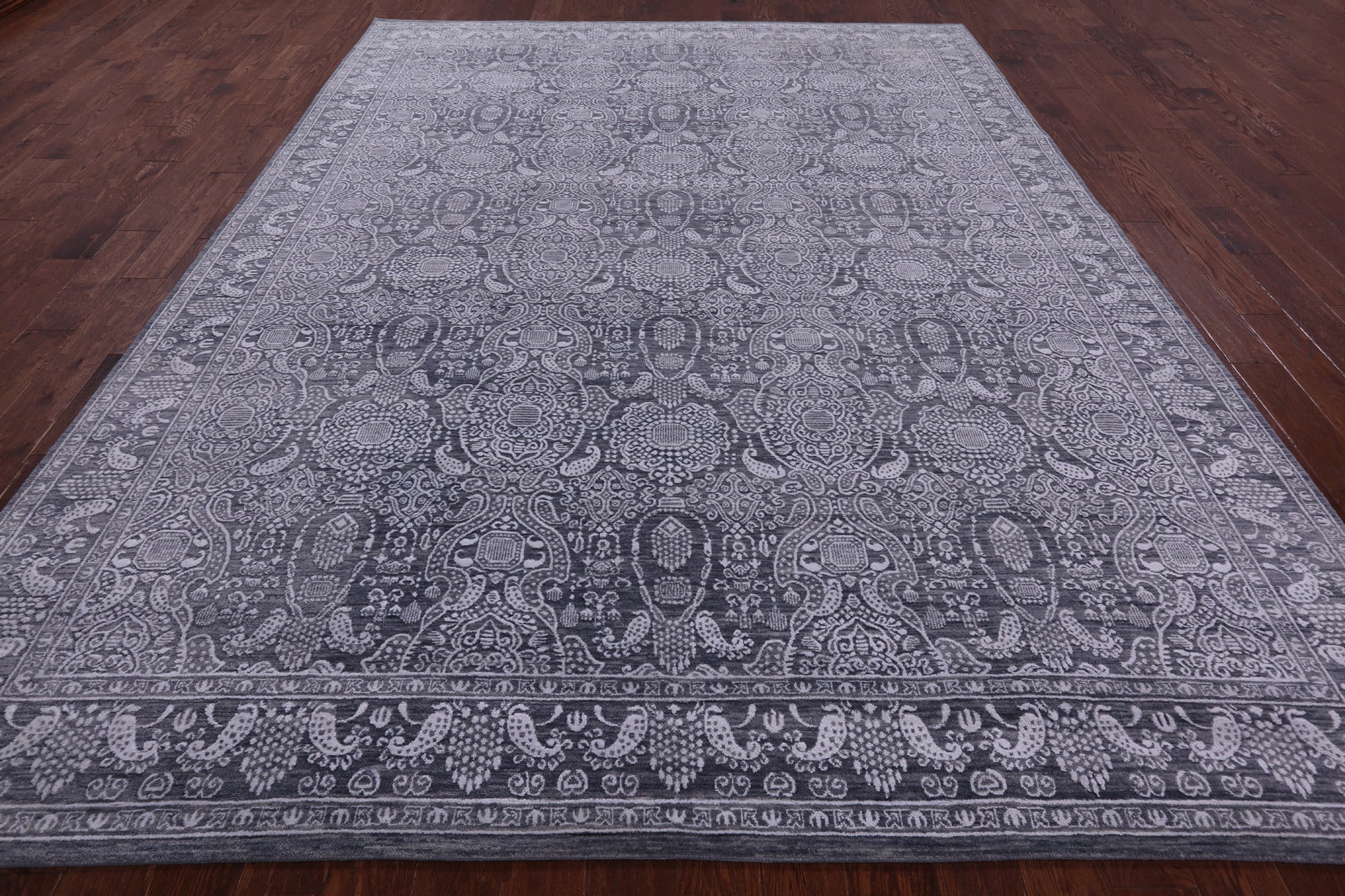 Grey Persian Hand Knotted Wool & Silk Rug - 8' 11" X 12' 1" - Golden Nile