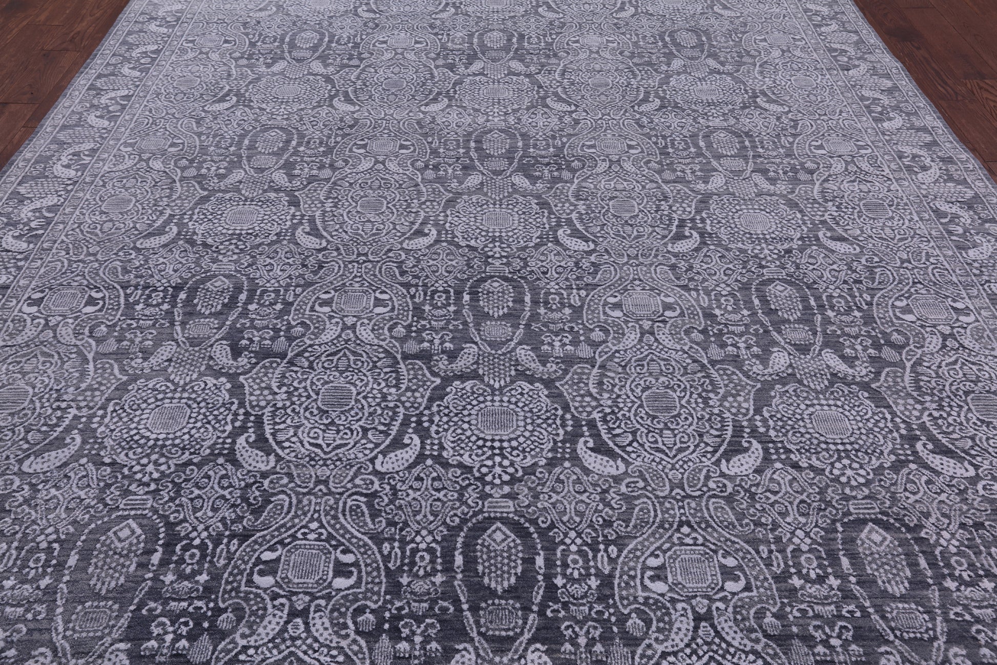 Grey Persian Hand Knotted Wool & Silk Rug - 8' 11" X 12' 1" - Golden Nile
