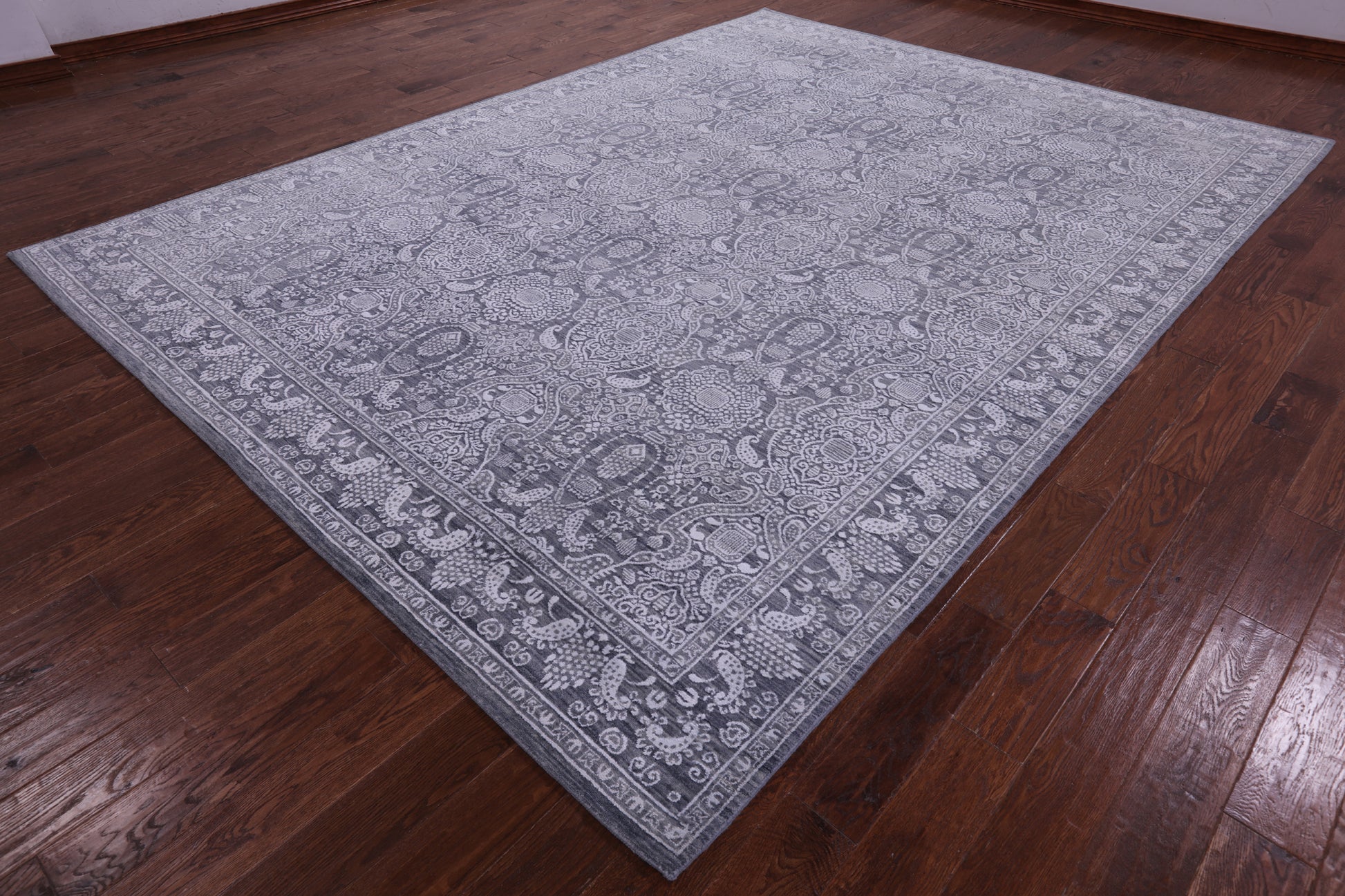 Grey Persian Hand Knotted Wool & Silk Rug - 8' 11" X 12' 1" - Golden Nile