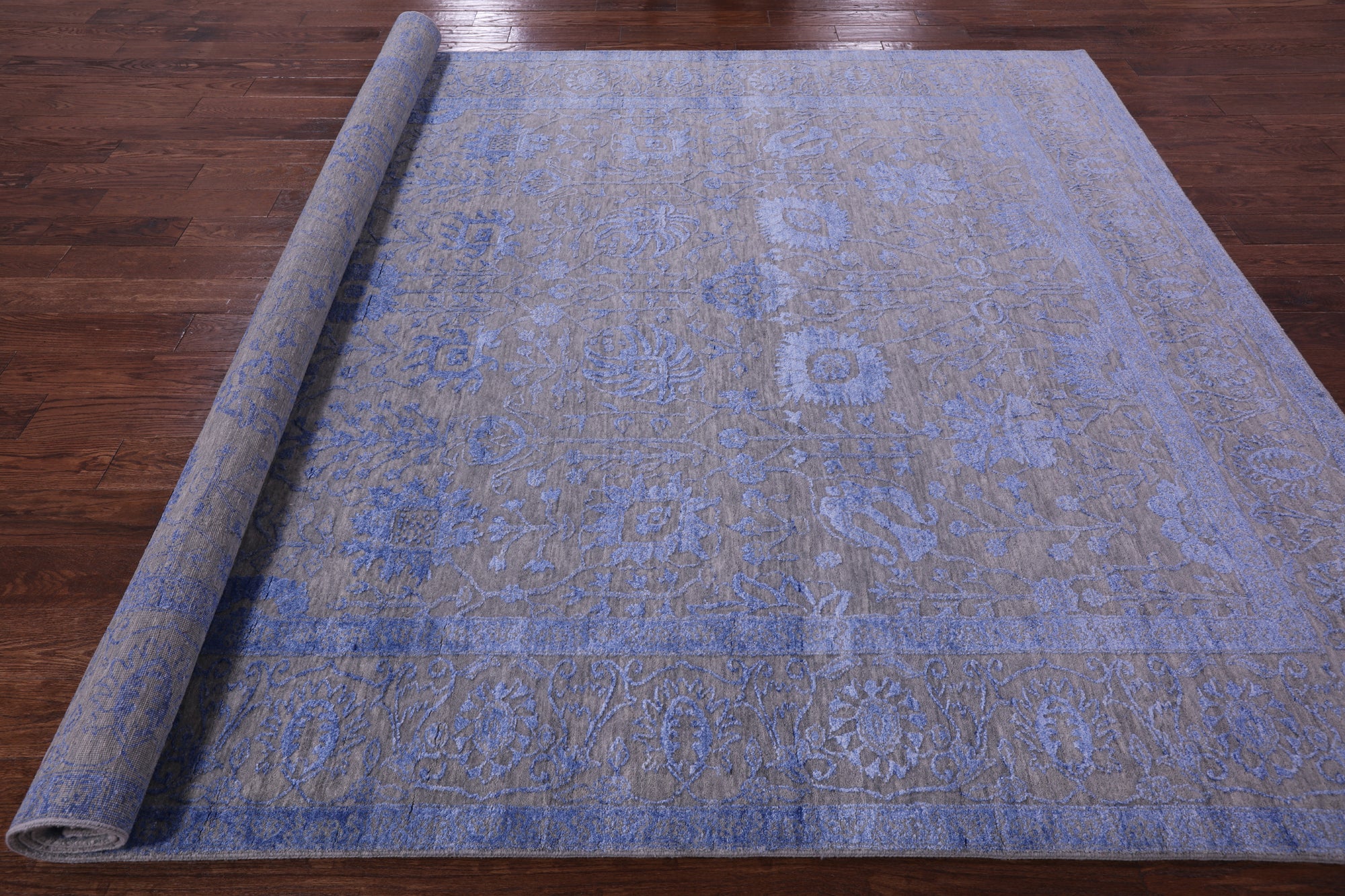 Grey Persian Hand Knotted Wool & Silk Rug - 8' 2" X 10' 0" - Golden Nile