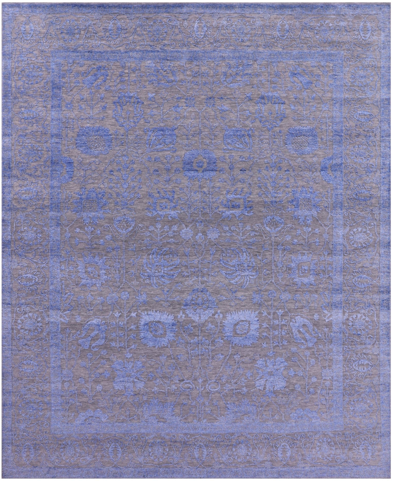 Grey Persian Hand Knotted Wool & Silk Rug - 8' 2" X 10' 0" - Golden Nile