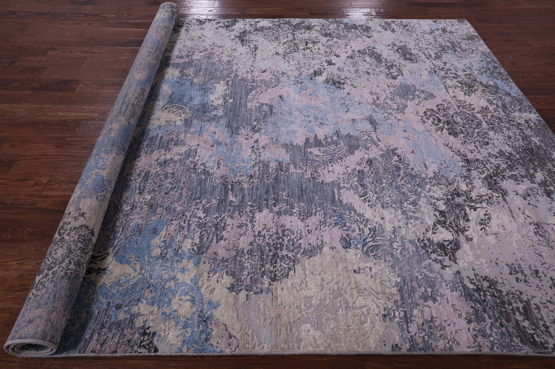 Abstract Modern Hand Knotted Wool & Silk Rug - 7' 9" X 9' 11" - Golden Nile