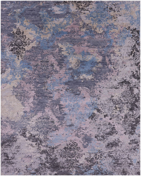 Abstract Modern Hand Knotted Wool & Silk Rug - 7' 9" X 9' 11" - Golden Nile
