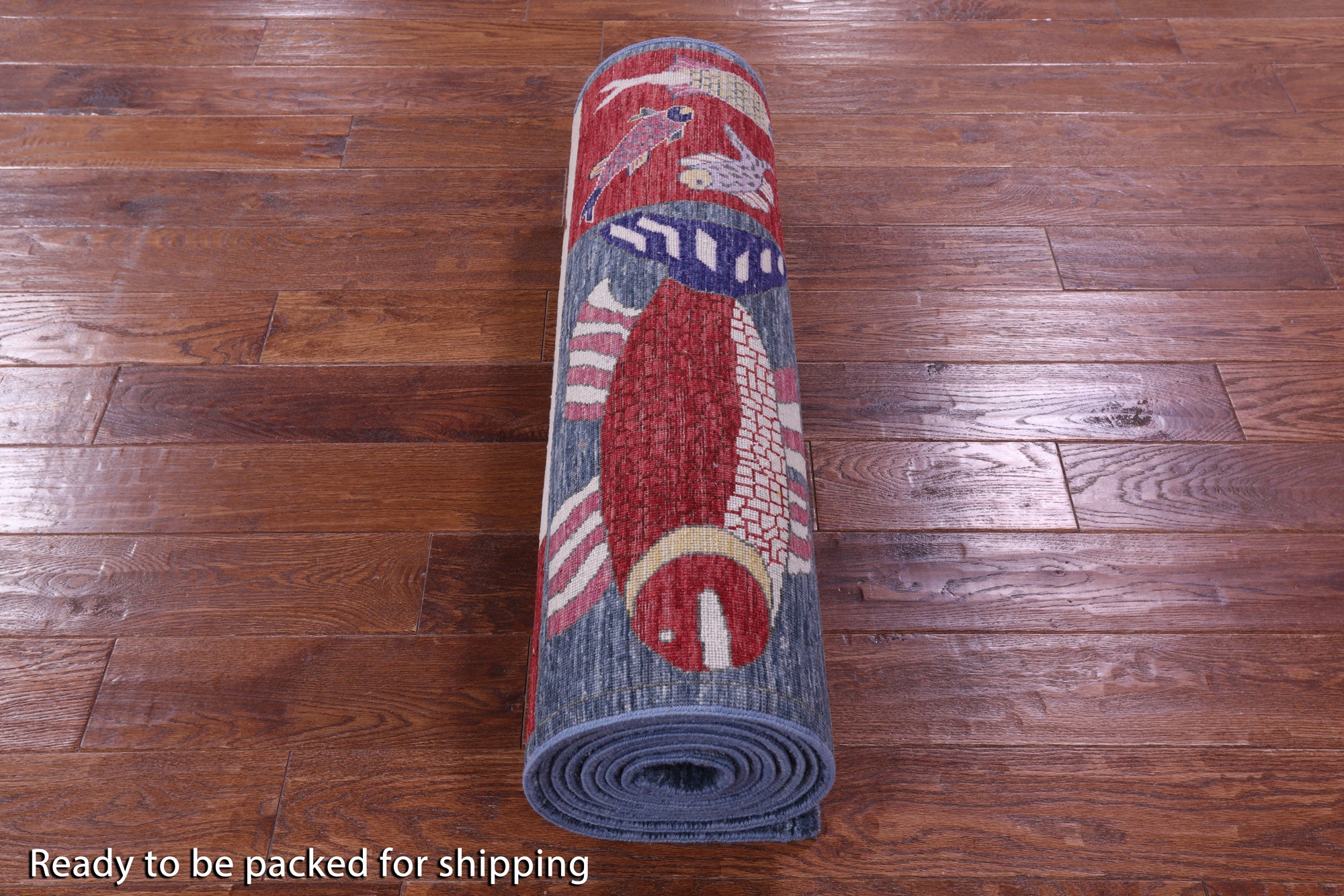 Fish Design Persian Gabbeh Hand Knotted Wool Runner Rug - 3' 0" X 13' 9" - Golden Nile