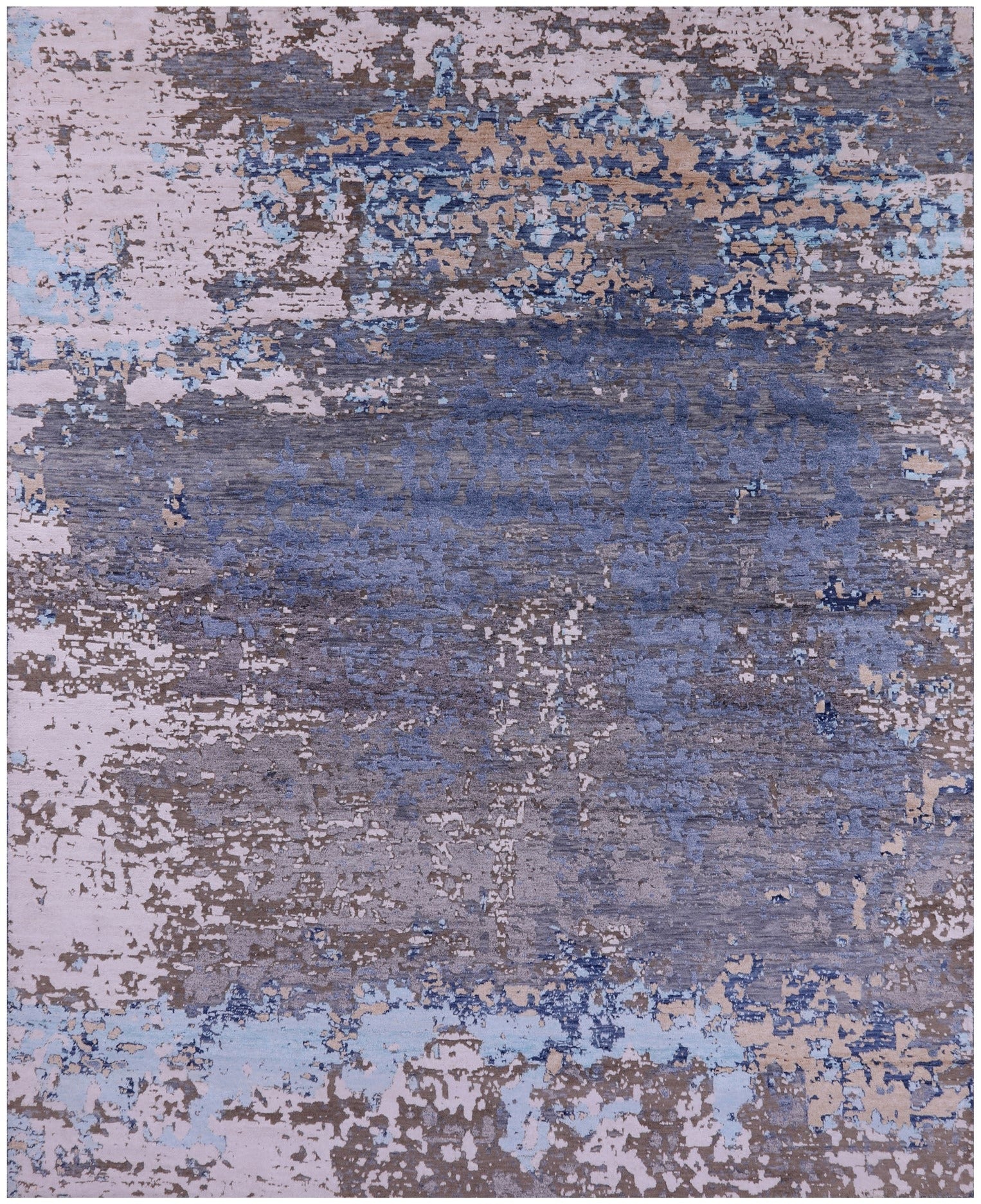 Abstract Modern Hand Knotted Wool & Silk Rug - 7' 11" X 9' 11" - Golden Nile