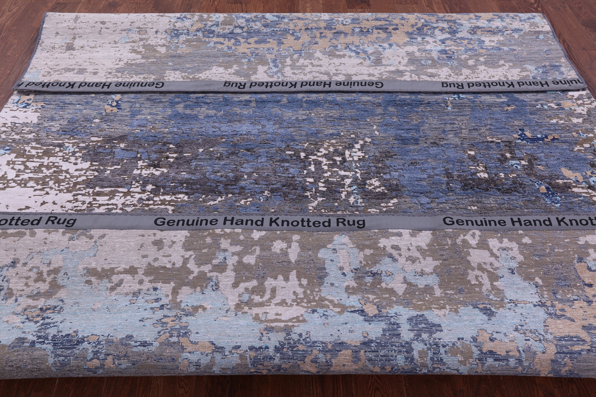 Abstract Modern Hand Knotted Wool & Silk Rug - 7' 11" X 9' 11" - Golden Nile