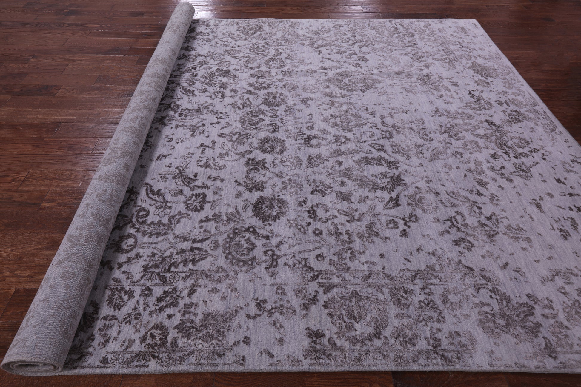 Grey Persian Hand Knotted Wool & Silk Rug - 8' 10" X 11' 9" - Golden Nile
