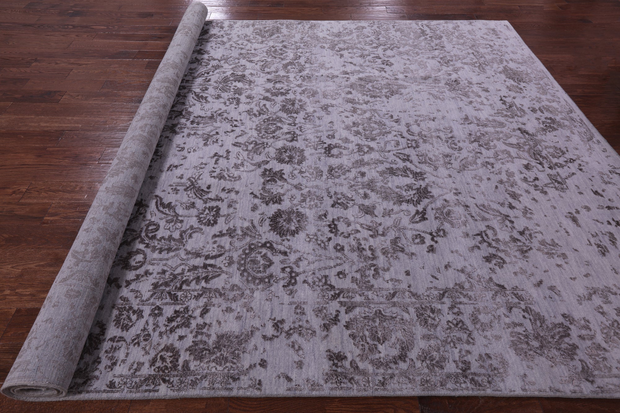 Grey Persian Hand Knotted Wool & Silk Rug - 8' 10" X 11' 9" - Golden Nile