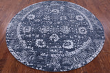 Grey Round Persian Hand Knotted Wool & Silk Rug - 7' 11" X 7' 11" - Golden Nile