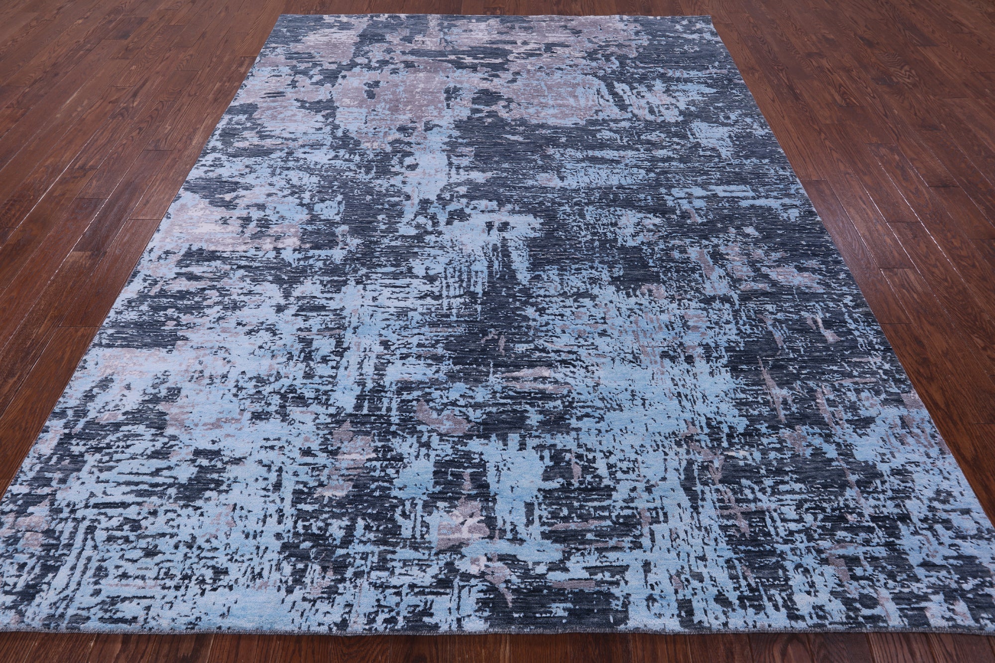 Abstract Modern Hand Knotted Wool & Silk Rug - 7' 11" X 10' 3" - Golden Nile