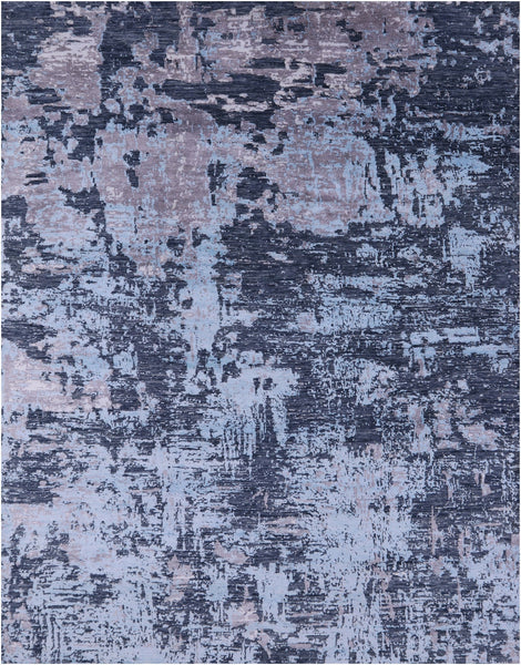 Abstract Modern Hand Knotted Wool & Silk Rug - 7' 11" X 10' 3" - Golden Nile