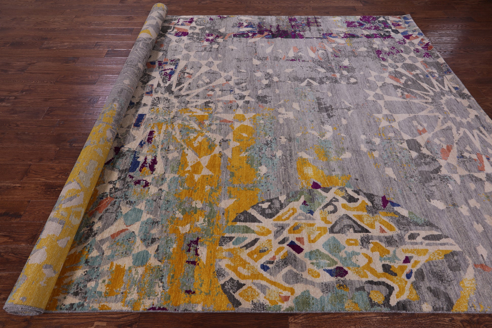Contemporary Modern Handmade Wool Rug - 8' 11" X 11' 11" - Golden Nile