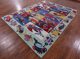 Fish Design Persian Gabbeh Hand Knotted Wool Rug - 7' 10" X 10' 4" - Golden Nile