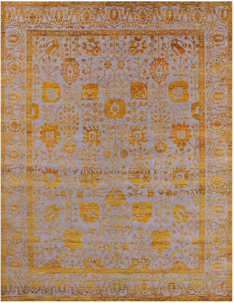Grey Persian Hand Knotted Wool & Silk Rug - 9' 0" X 11' 11" - Golden Nile