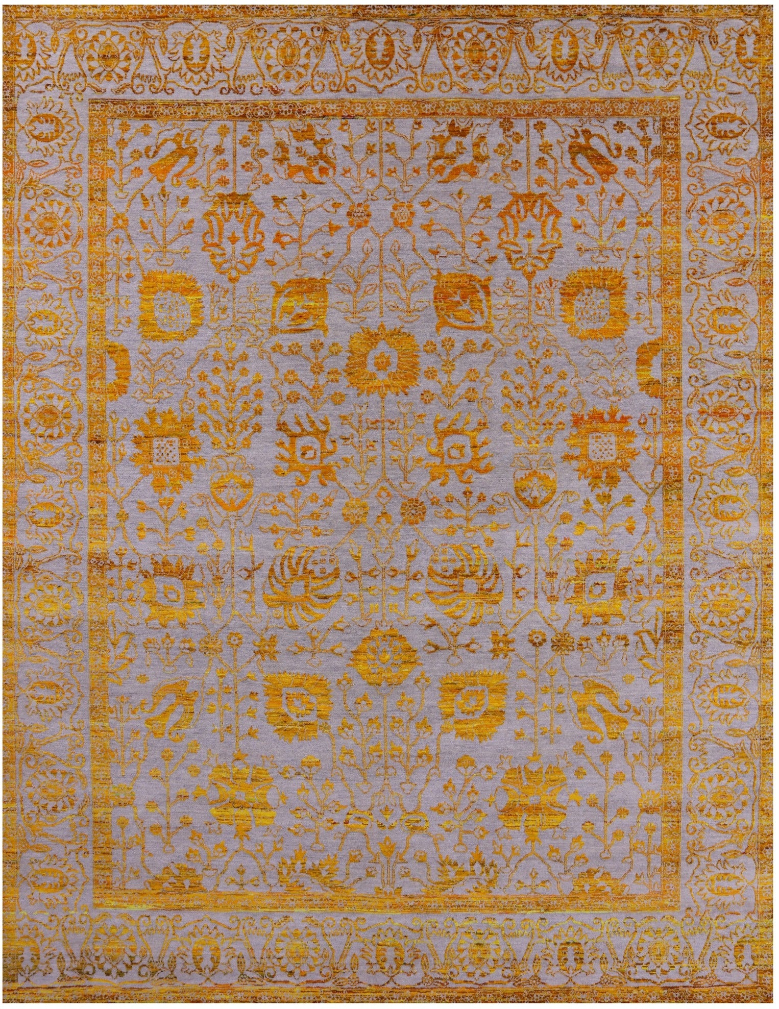 Grey Persian Hand Knotted Wool & Silk Rug - 9' 0" X 11' 11" - Golden Nile