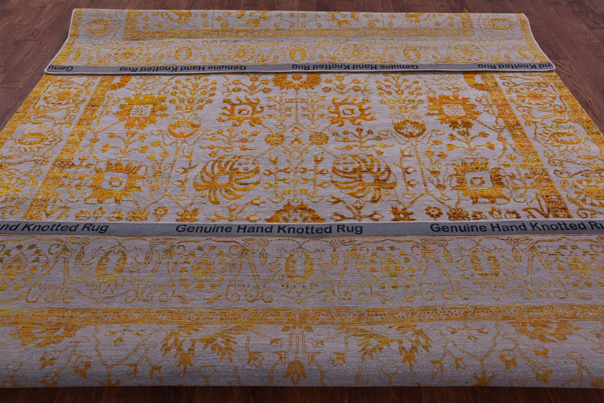Grey Persian Hand Knotted Wool & Silk Rug - 9' 0" X 11' 11" - Golden Nile