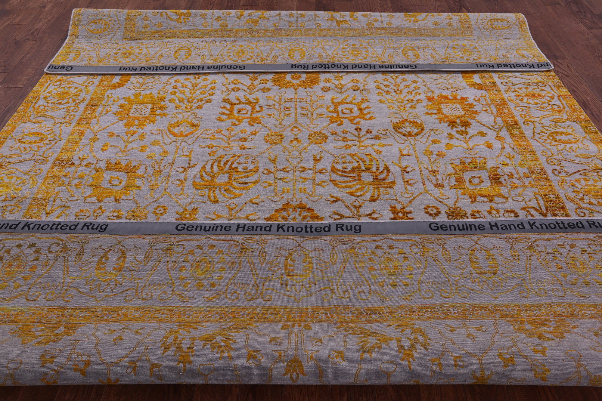 Grey Persian Hand Knotted Wool & Silk Rug - 9' 0" X 11' 11" - Golden Nile