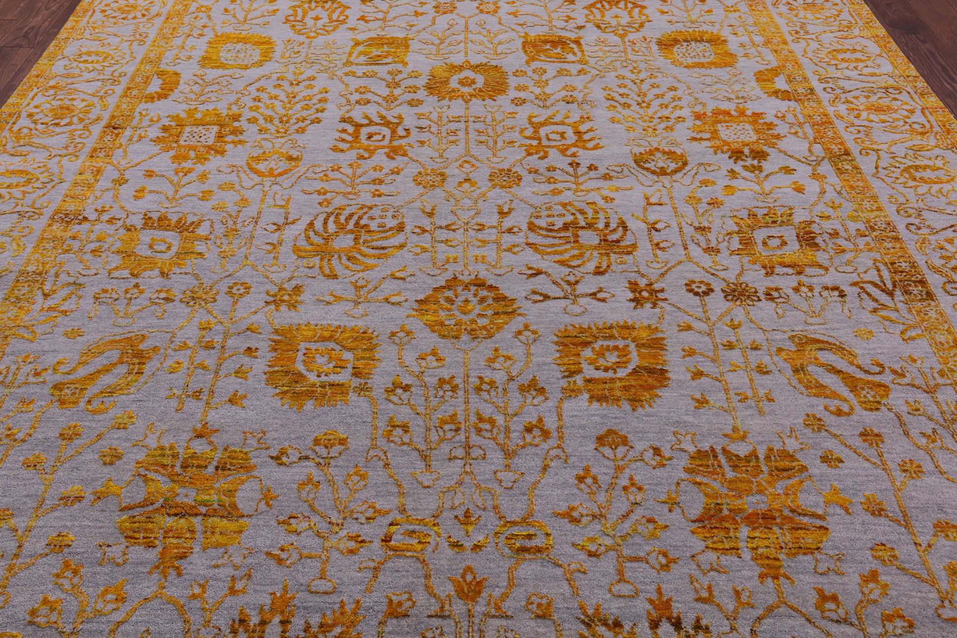 Grey Persian Hand Knotted Wool & Silk Rug - 9' 0" X 11' 11" - Golden Nile