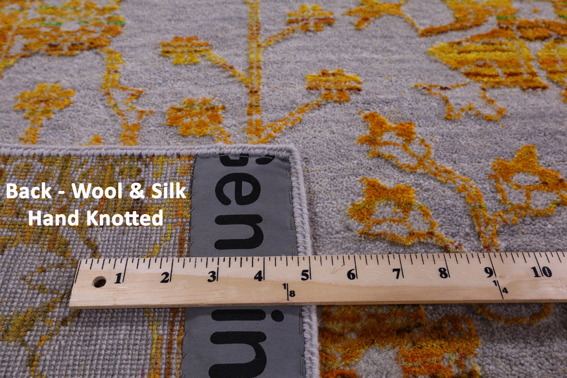 Grey Persian Hand Knotted Wool & Silk Rug - 9' 0" X 11' 11" - Golden Nile