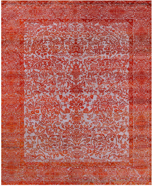 Grey Persian Handmade Wool & Silk Rug - 7' 11" X 9' 10" - Golden Nile