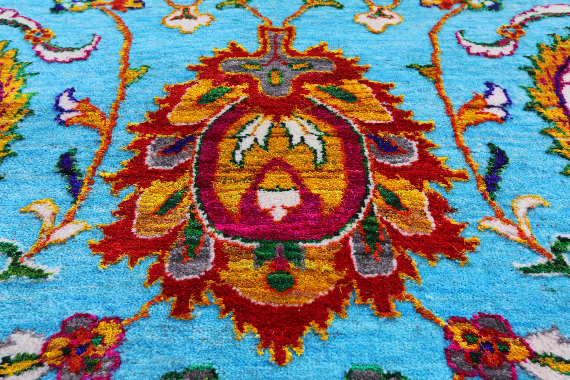Blue Persian Hand Knotted Wool & Silk Rug - 9' 0" X 11' 11" - Golden Nile