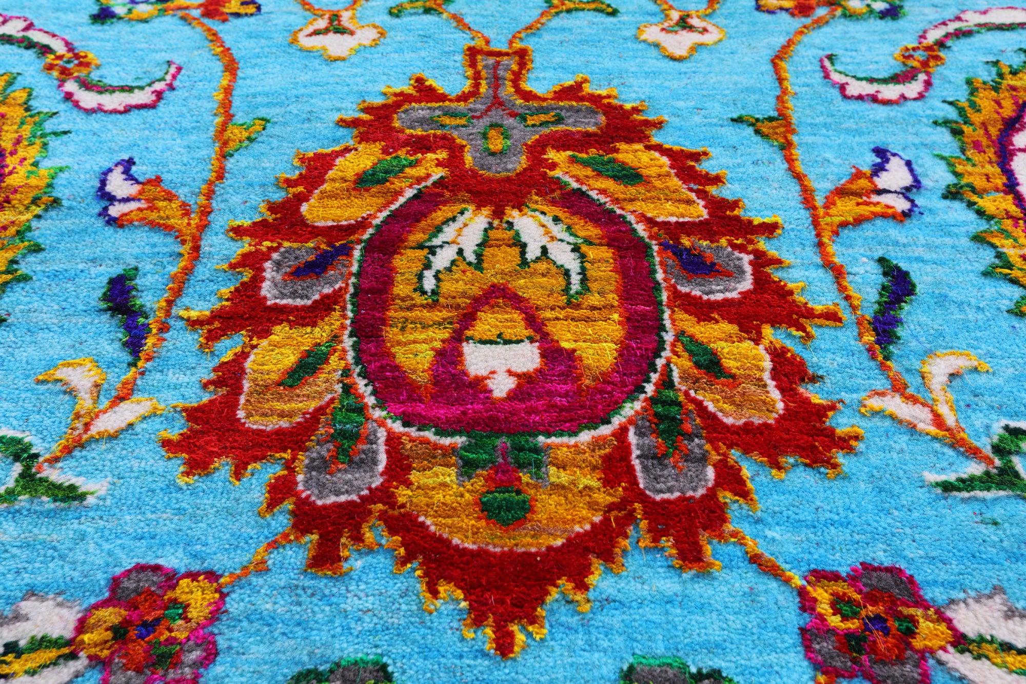 Blue Persian Hand Knotted Wool & Silk Rug - 9' 0" X 11' 11" - Golden Nile