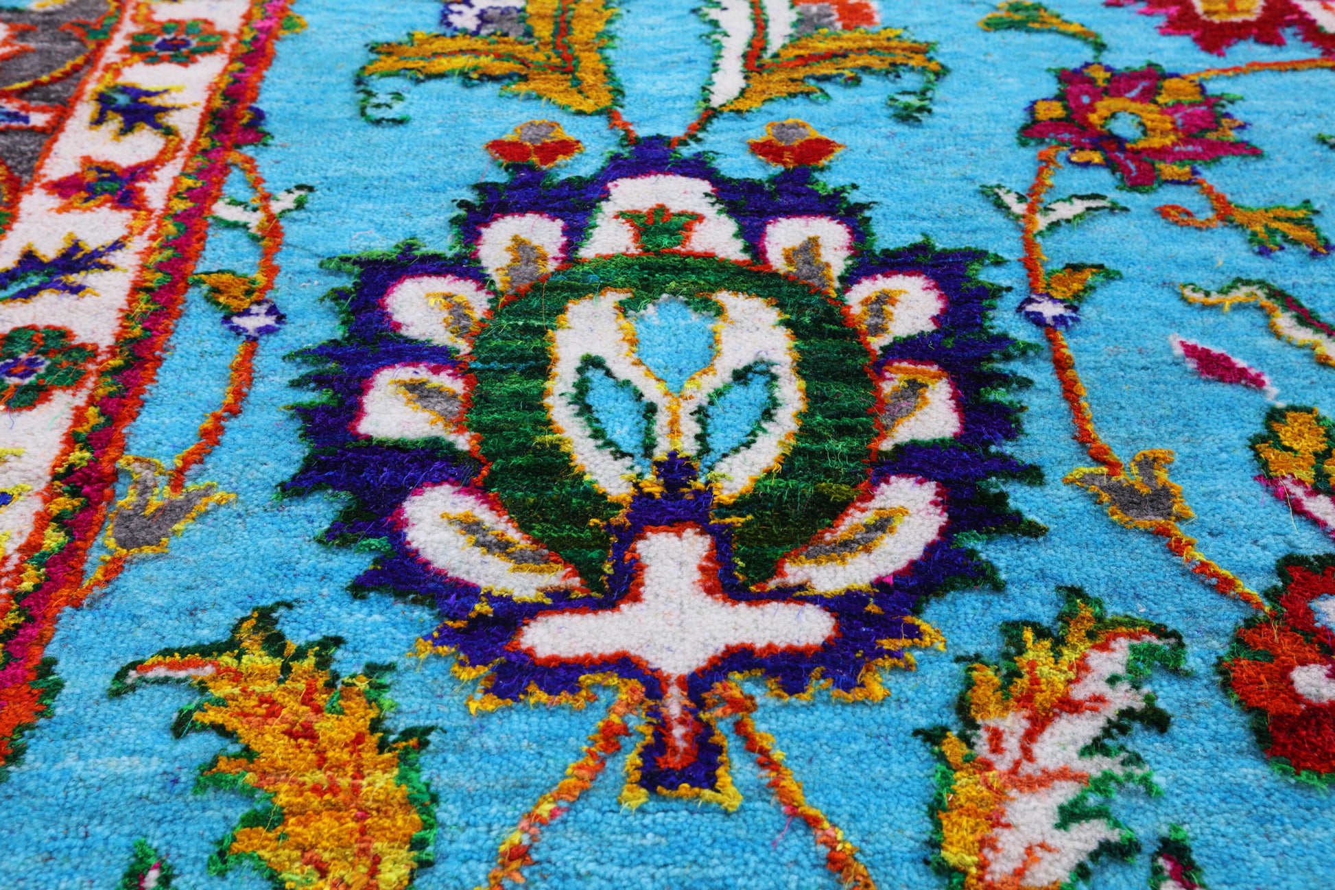 Blue Persian Hand Knotted Wool & Silk Rug - 9' 0" X 11' 11" - Golden Nile