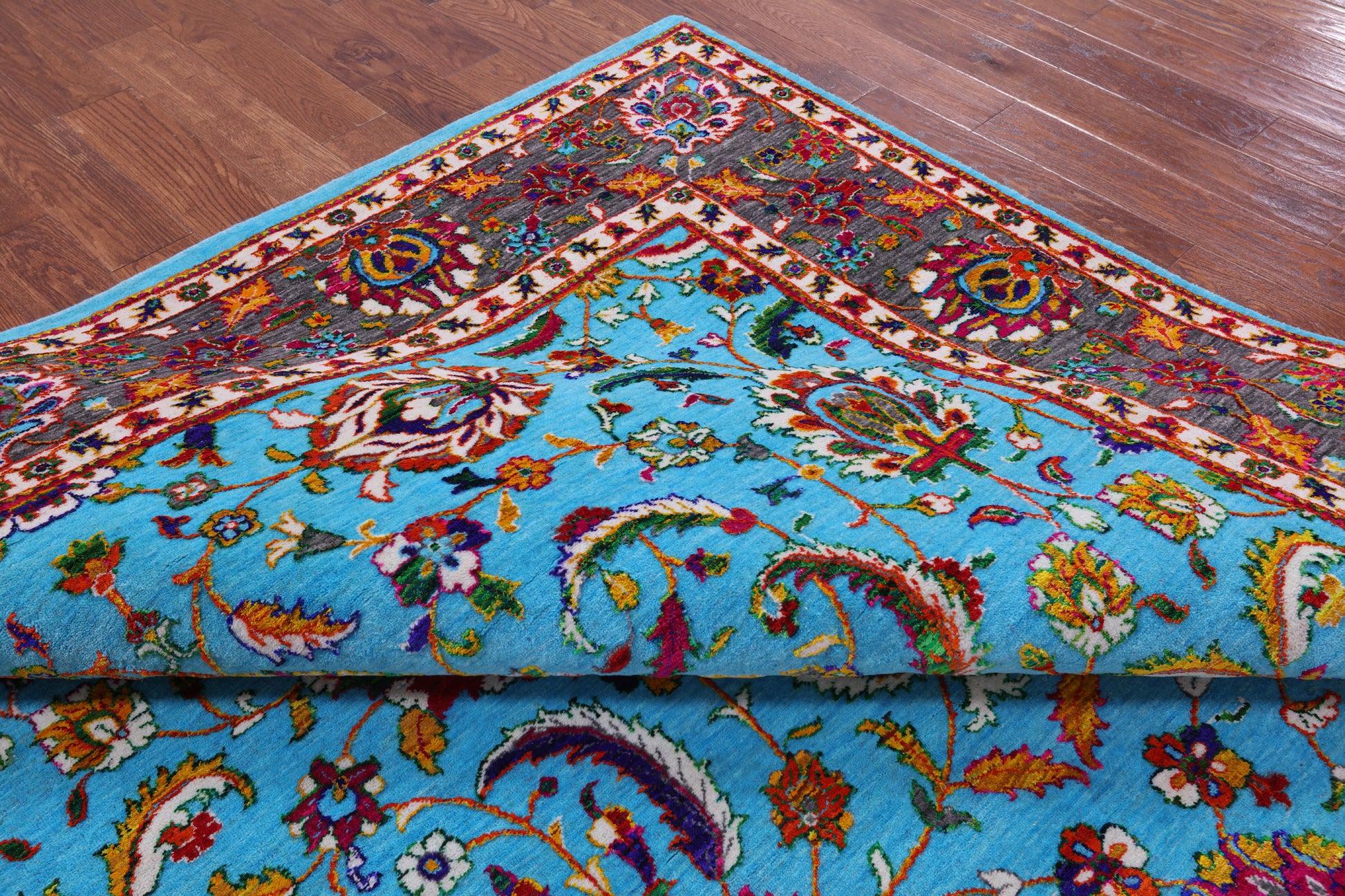 Blue Persian Hand Knotted Wool & Silk Rug - 9' 0" X 11' 11" - Golden Nile