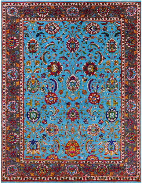 Blue Persian Hand Knotted Wool & Silk Rug - 9' 0" X 11' 11" - Golden Nile