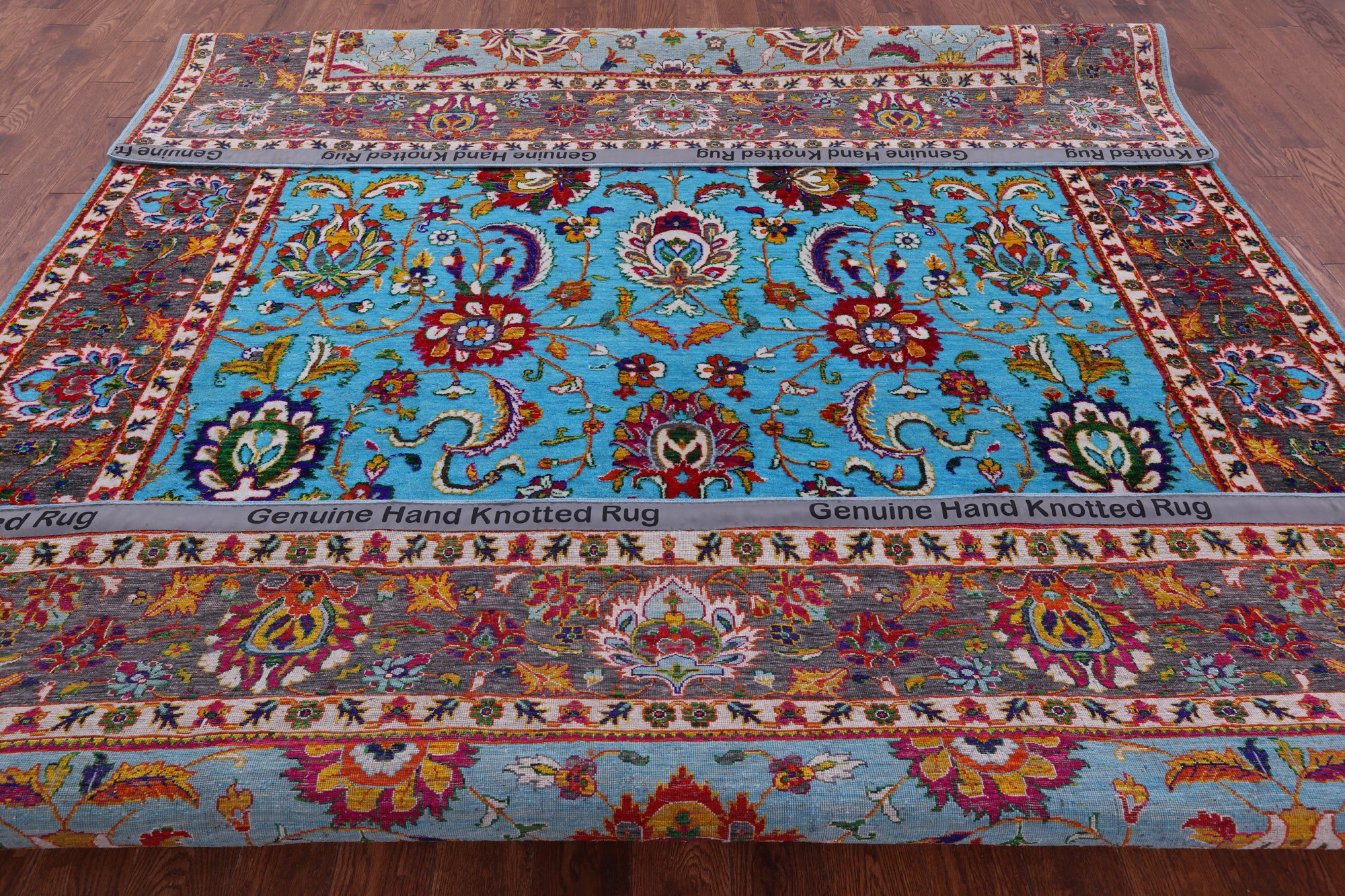 Blue Persian Hand Knotted Wool & Silk Rug - 9' 0" X 11' 11" - Golden Nile