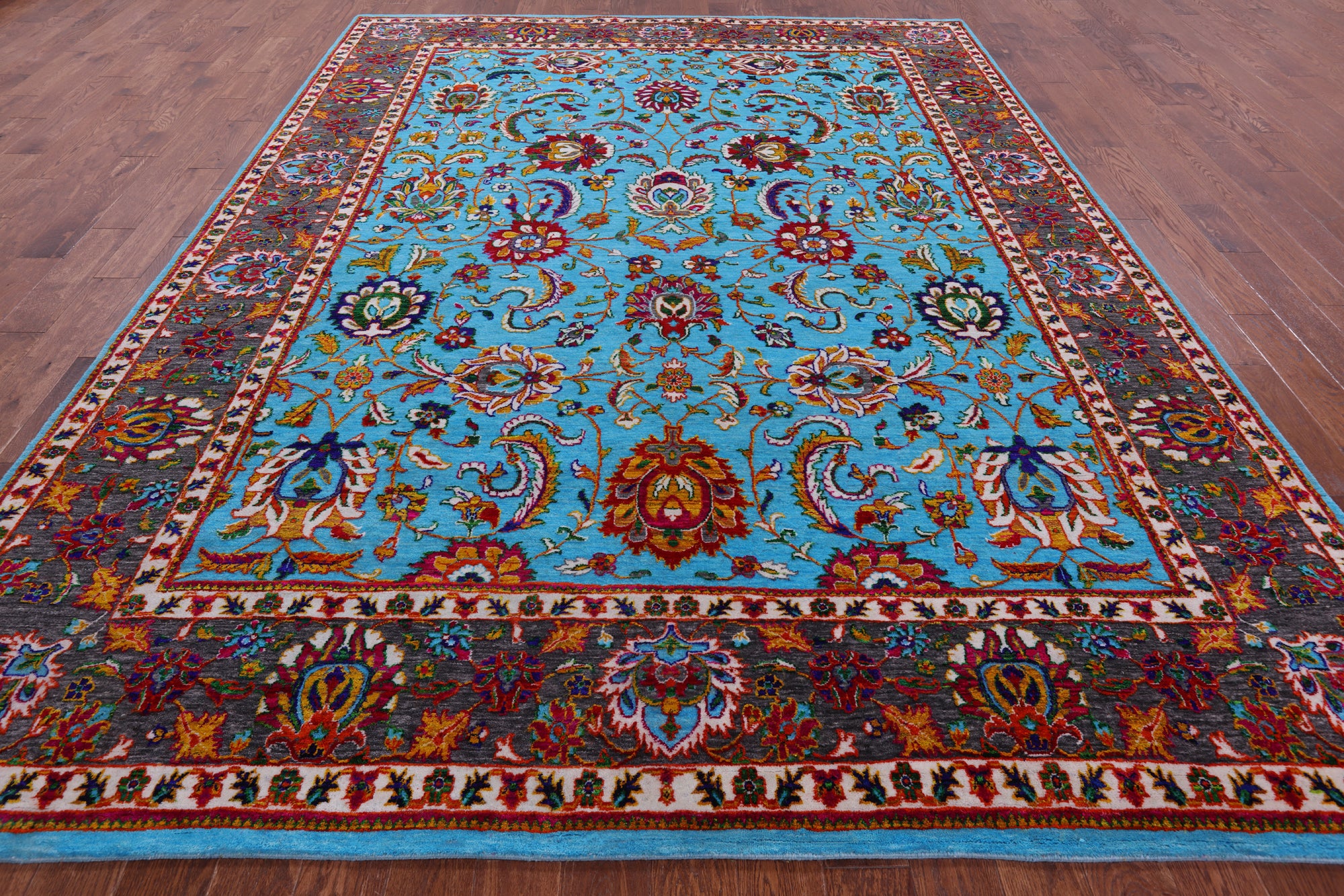 Blue Persian Hand Knotted Wool & Silk Rug - 9' 0" X 11' 11" - Golden Nile