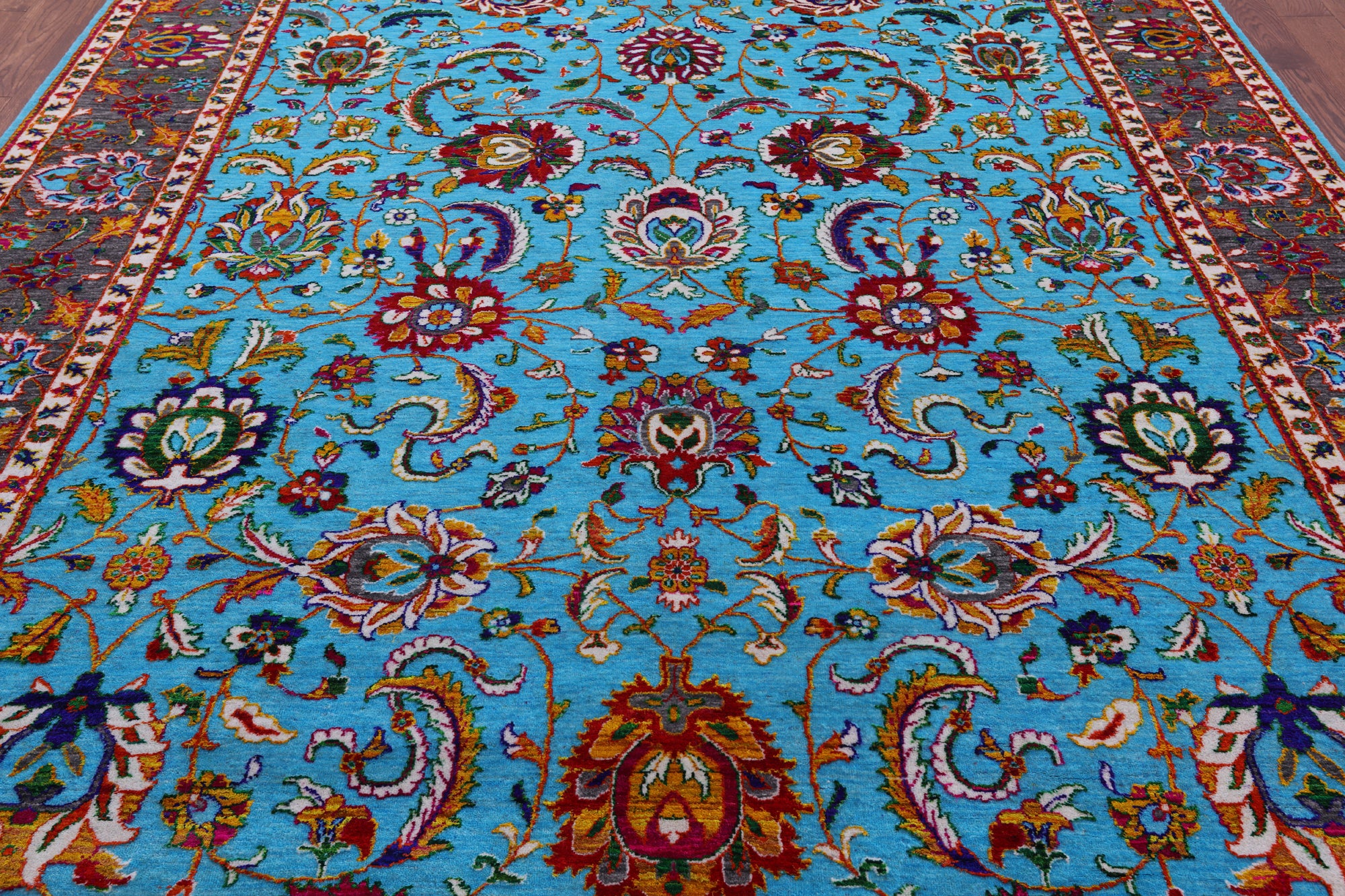 Blue Persian Hand Knotted Wool & Silk Rug - 9' 0" X 11' 11" - Golden Nile