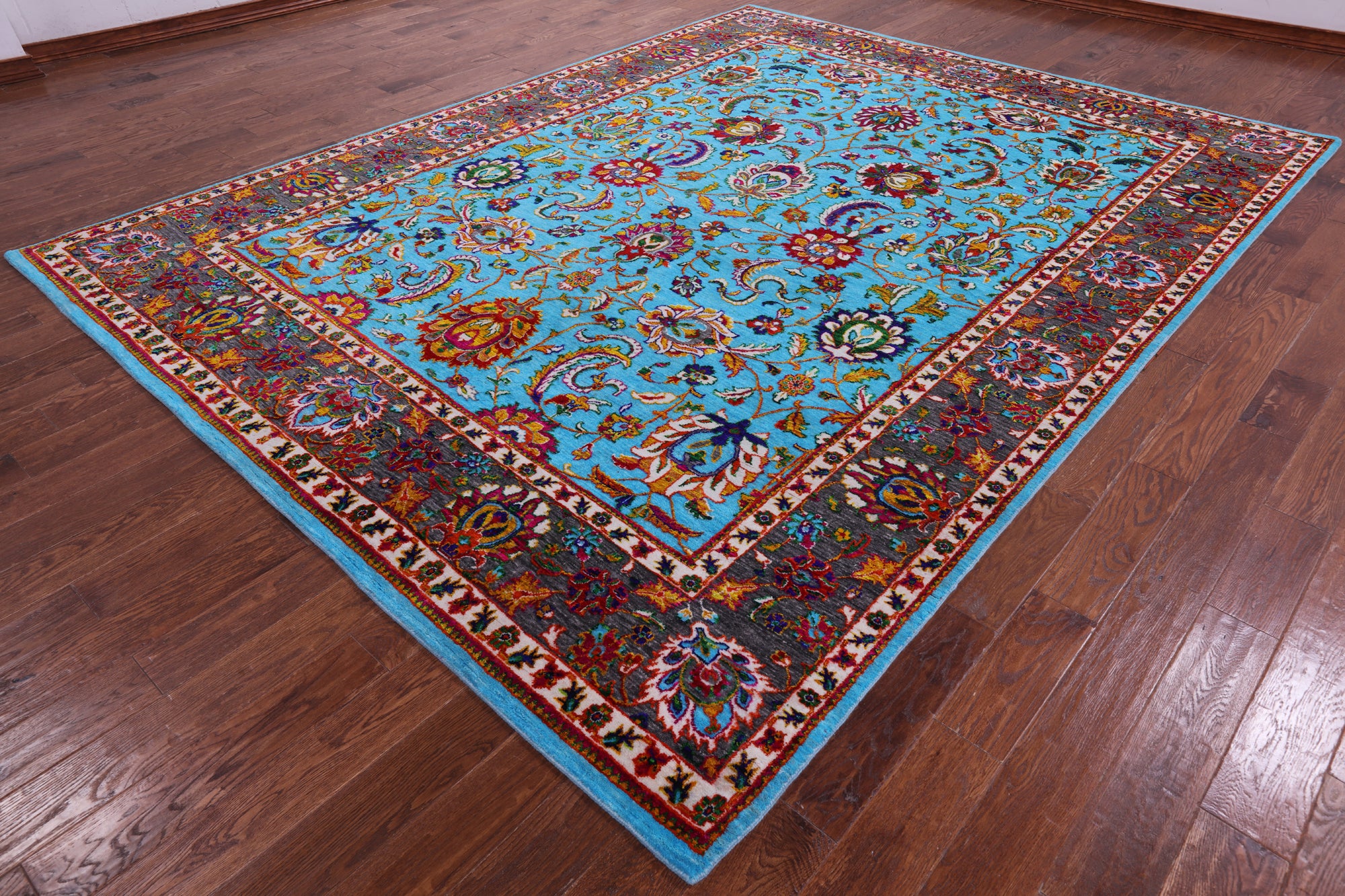 Blue Persian Hand Knotted Wool & Silk Rug - 9' 0" X 11' 11" - Golden Nile