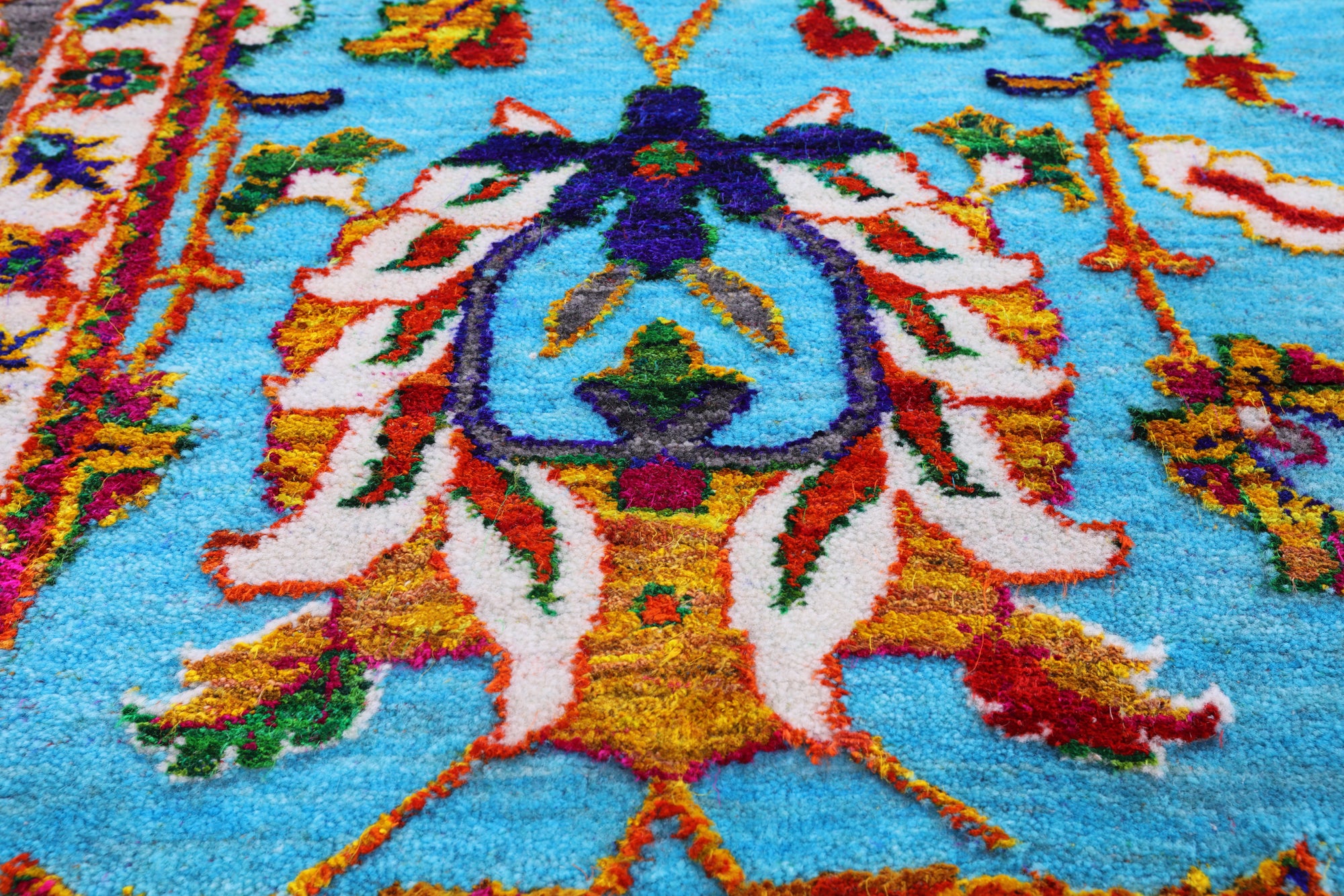 Blue Persian Hand Knotted Wool & Silk Rug - 9' 0" X 11' 11" - Golden Nile