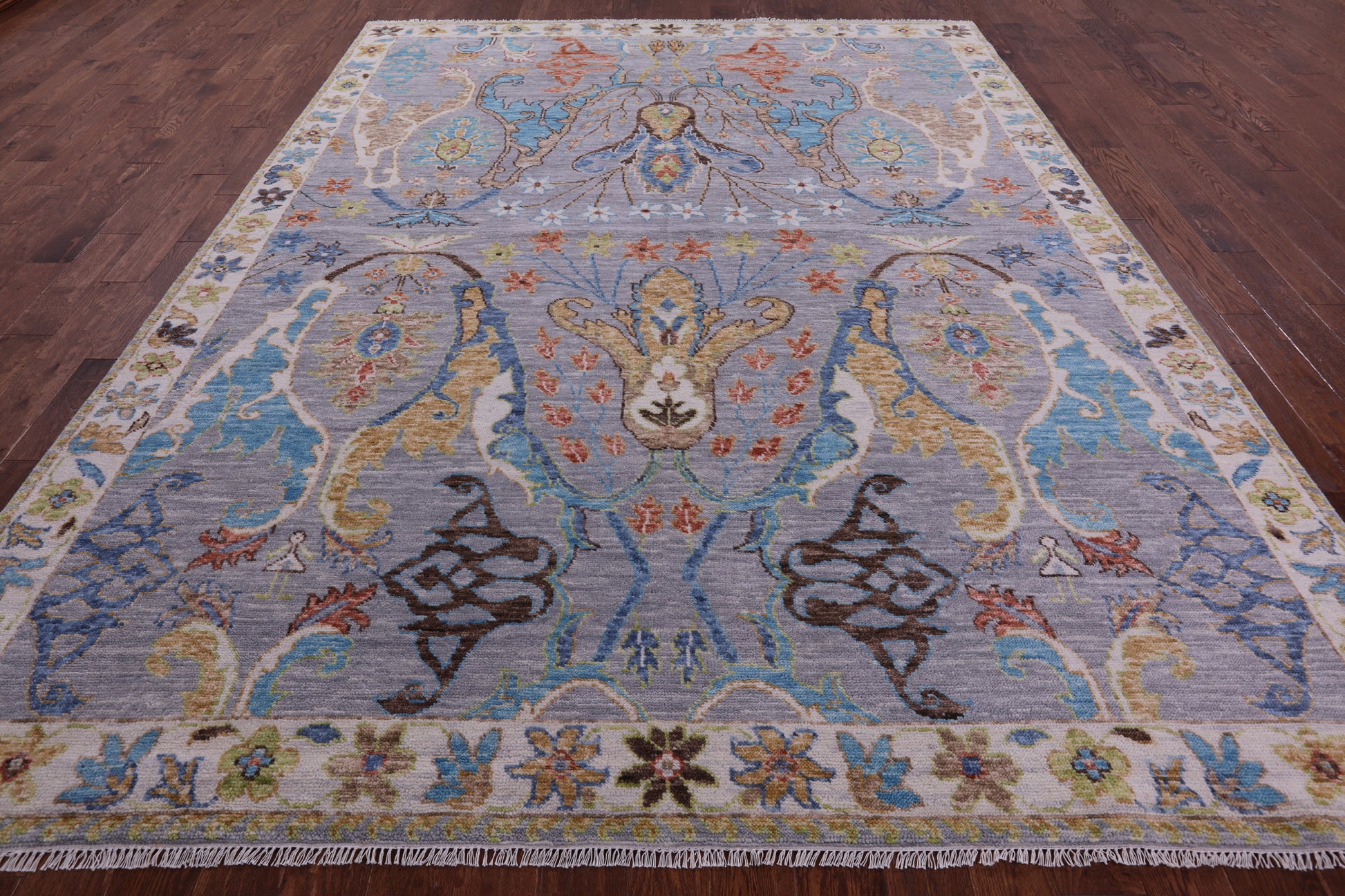 Grey Turkish Oushak Hand Knotted Wool Rug - 9' 0" X 11' 11" - Golden Nile