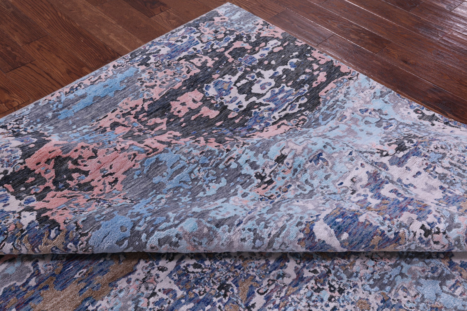 Abstract Modern Hand Knotted Wool & Silk Rug - 7' 10" X 9' 9" - Golden Nile