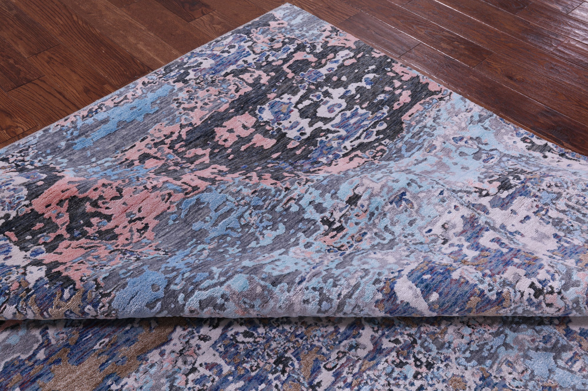 Abstract Modern Hand Knotted Wool & Silk Rug - 7' 10" X 9' 9" - Golden Nile