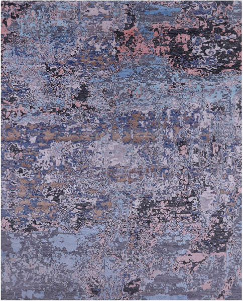 Abstract Modern Hand Knotted Wool & Silk Rug - 7' 10" X 9' 9" - Golden Nile