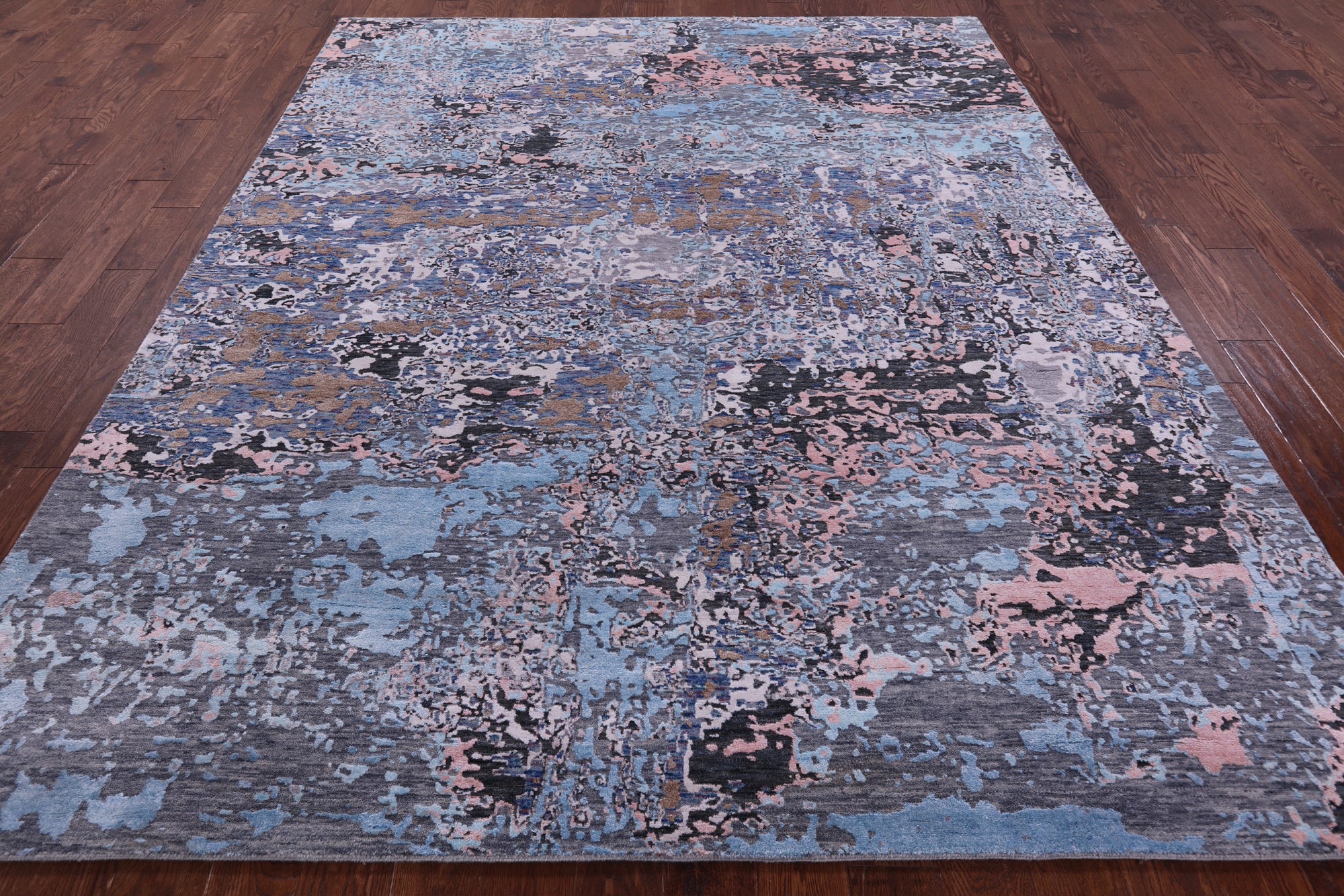 Abstract Modern Hand Knotted Wool & Silk Rug - 7' 10" X 9' 9" - Golden Nile