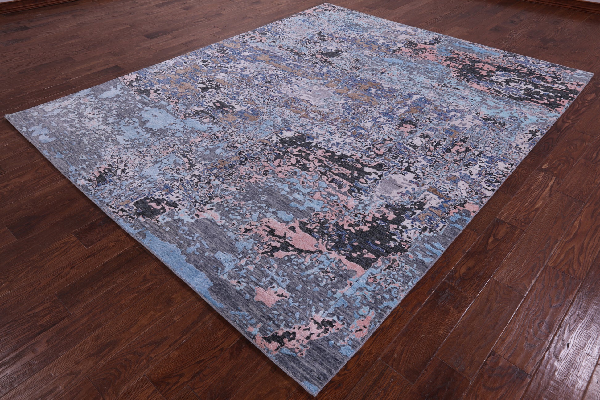 Abstract Modern Hand Knotted Wool & Silk Rug - 7' 10" X 9' 9" - Golden Nile