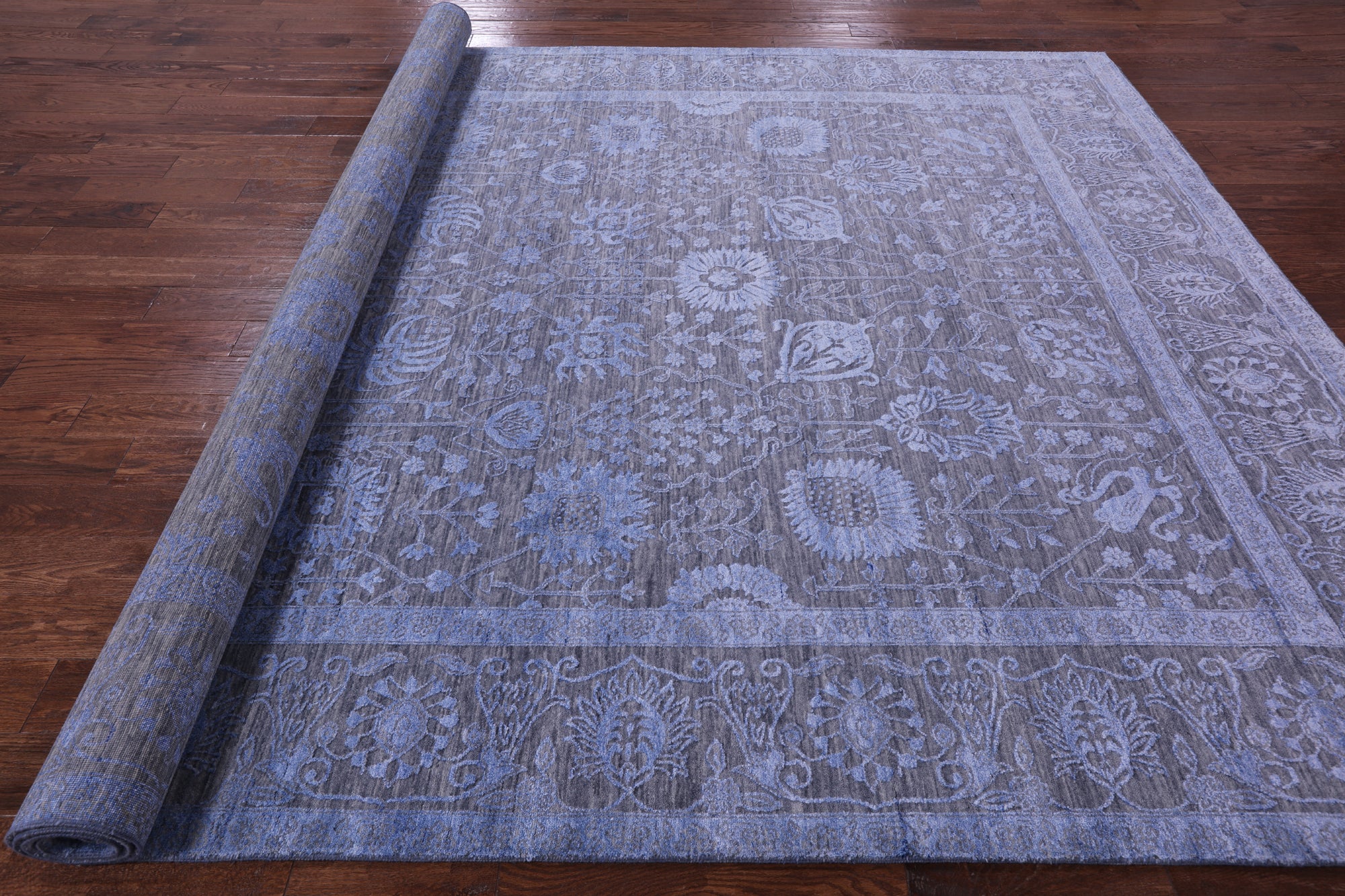 Grey Persian Hand Knotted Wool & Silk Rug - 9' 0" X 12' 2" - Golden Nile